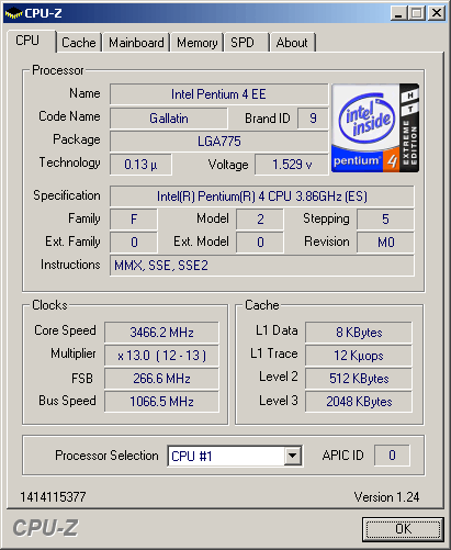CPU-Z 1.52 - идентификатор CPU
