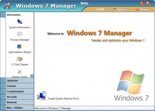 Windows 7 Manager 1.20 - настройщик Windows 7