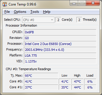 Core Temp 0.99.6 Rus - датчик температуры ЦП