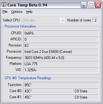 Core Temp 0.94: температура процессора