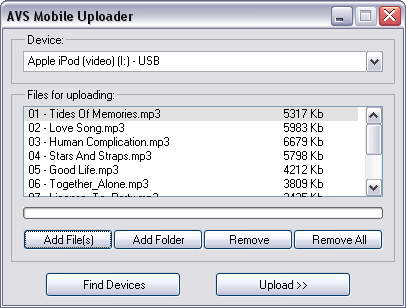 AVS Mobile Uploader 1.8.1.47 - закачка в мобильник
