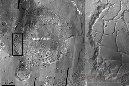 Древнее наводнение разрушило кратер на Марсе