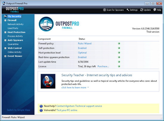 Outpost Firewall Pro 7.0 - популярный файрвол