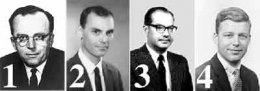 Рис. 1.1.2. Фото пионеров Интернета: 1 Ликлайдер; 2 Ларри Робертс; 3 Паул Бэран; 4 Боб Тэйлор.