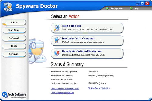 Spyware Doctor 5.0.5 - защита от Интернет-вредителей
