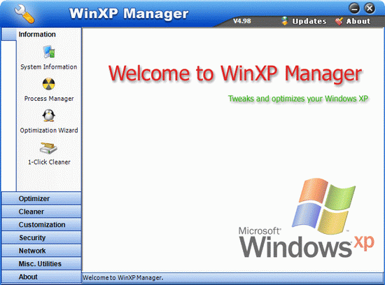 WinXP Manager 5.1.8 - универсальный оптимизатор