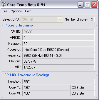 Core Temp 0.97 - температура процессора
