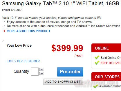 Samsung обьявила цену на 10" GALAXY Tab 2