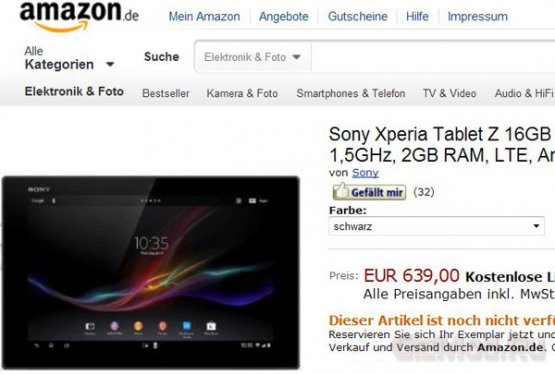 Sony определилась с ценами на планшеты Xperia Tablet Z